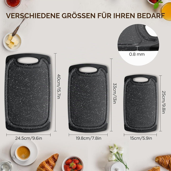 Romon Schneidebrett Kunststoff, 3 Stücke Schneidebretter Rutschfeste Griffe Cutting board, Chopping