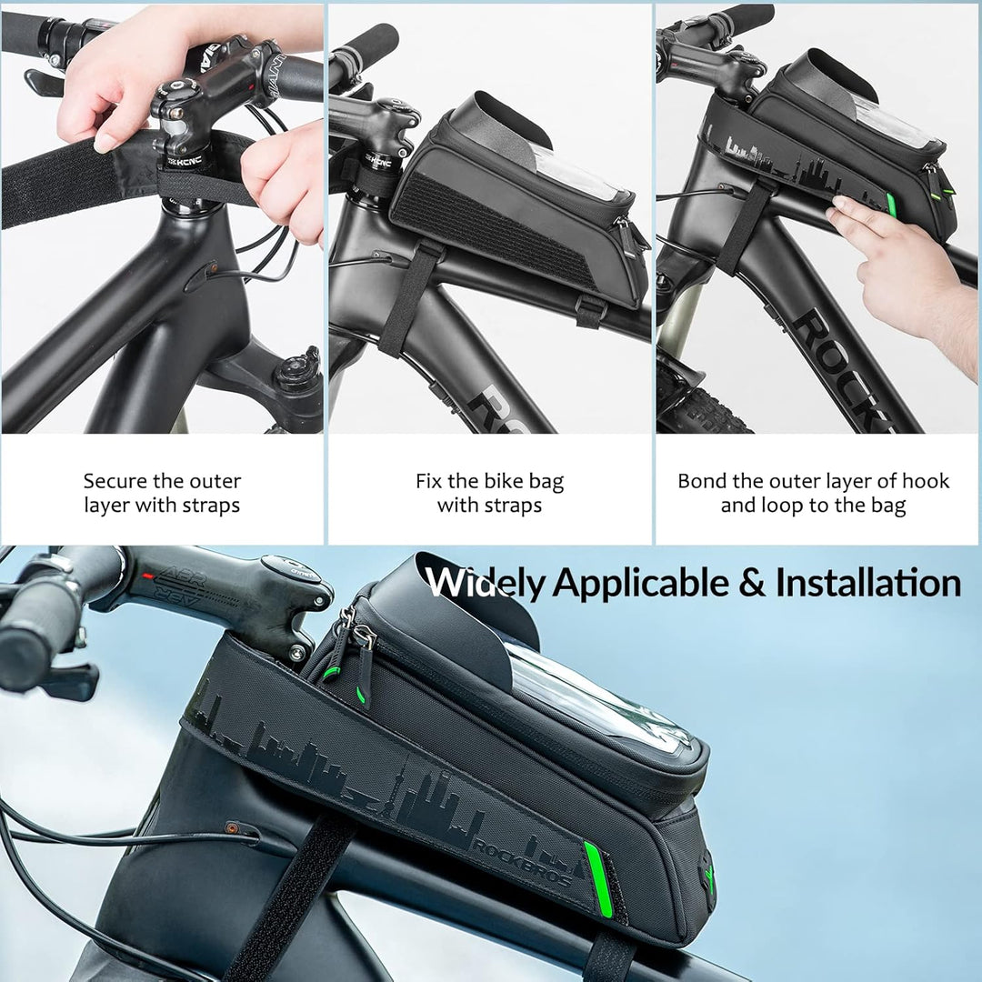 ROCKBROS Rahmentasche für Fahrrad, Telefonhalterung für Lenker, Rennrad, Aufbewahrungstasche, 2 in 1