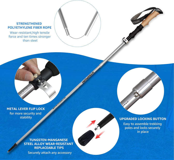 Overmont Wanderstöcke Faltbar Aluminium Ultraleicht - Verstellbar 105-125 cm Trekkingstöcke - Nordic
