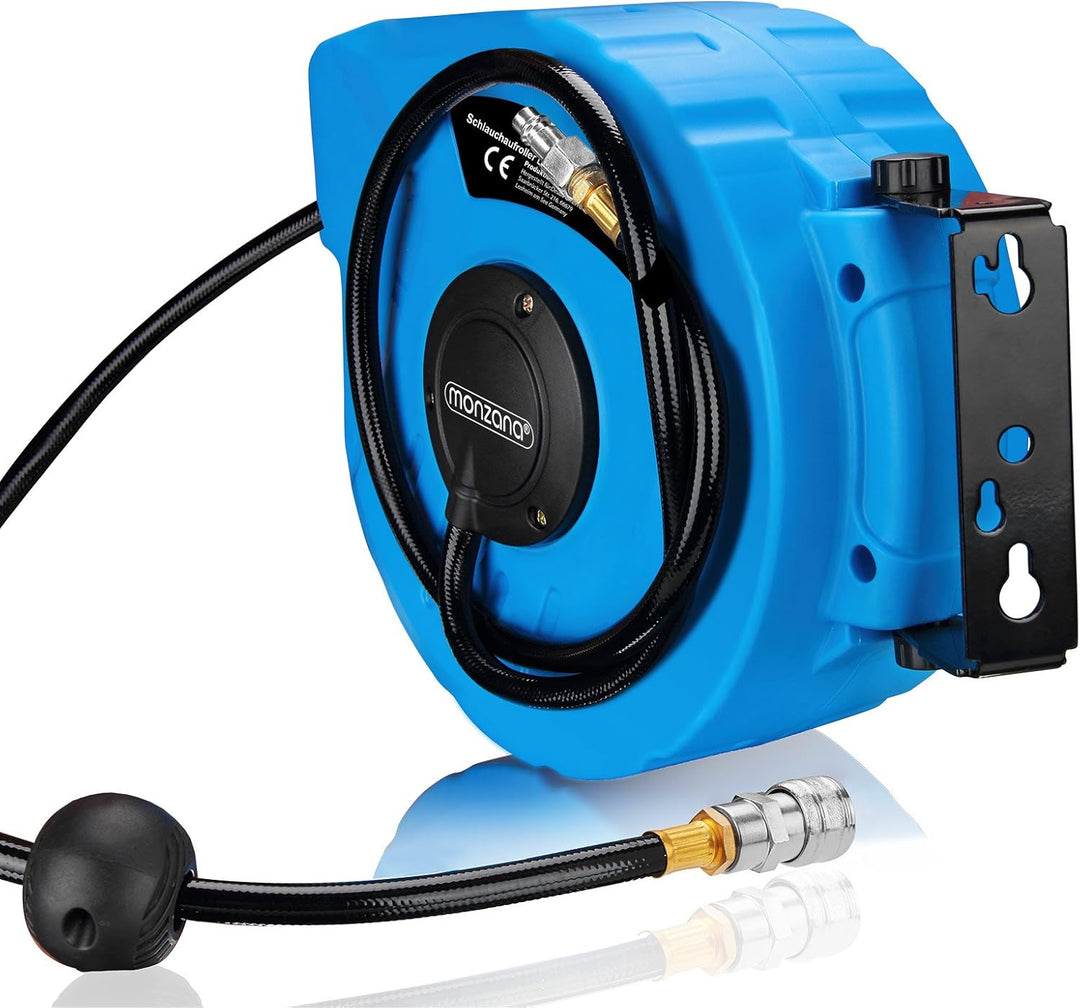 DEUBA® Druckluft Schlauchtrommel 10m+1m Automatischer Einzug 3/8' Anschluss 12 bar Ø12mm Automatik S