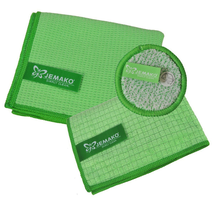 JEMAKO 3er Set Trockentuch mittel 45x60 cm Profituch klein 35x40 cm Duopad grün mini Ø 9,5 cm (Grün)