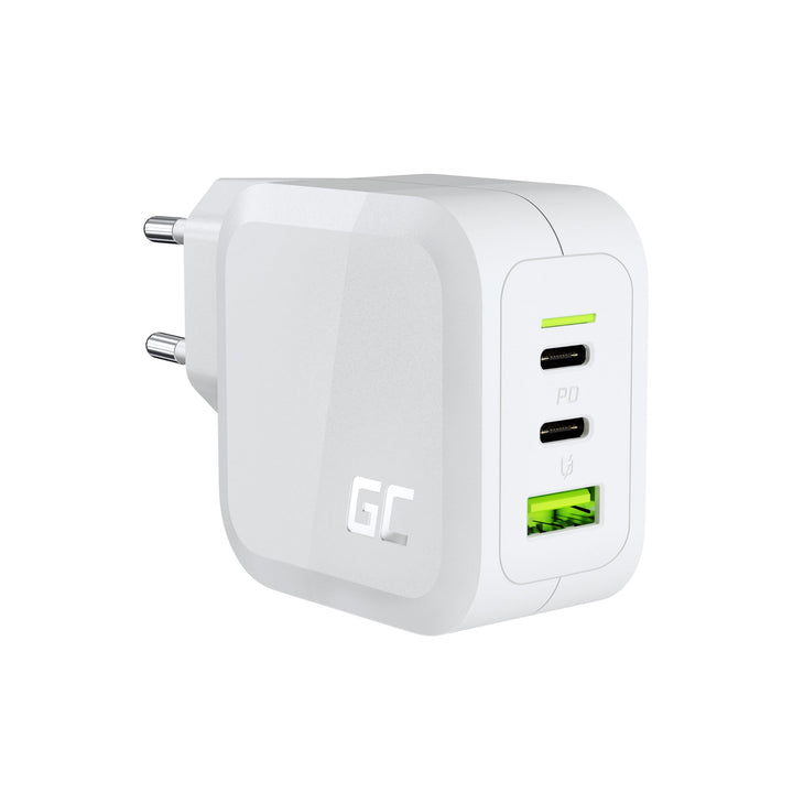 USB C Ladegerät Weisses Green Cell GaN 65W 3 Port 2x USB-C PD 1x USB-A QC 3.0 Handy Schnellladegerät