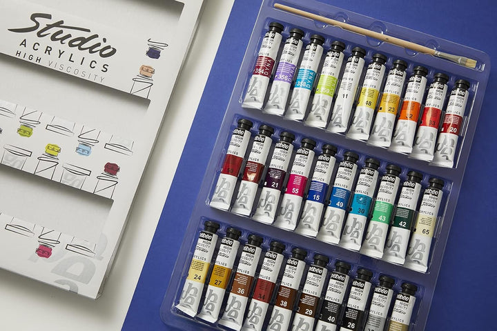 Pébéo - Studio Acryl Gehäuse 30 Tuben à 20 ml Sortiment und Pinsel - Kit Acrylmalerei Tuben und Pins