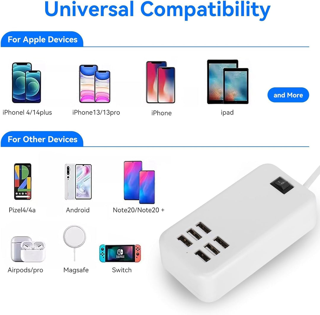 USB Ladestation, 30W 2A 100-240V USB Ladehub mit 6 Anschlüssen USB Ladeanschlüsse Überhitzungsschutz
