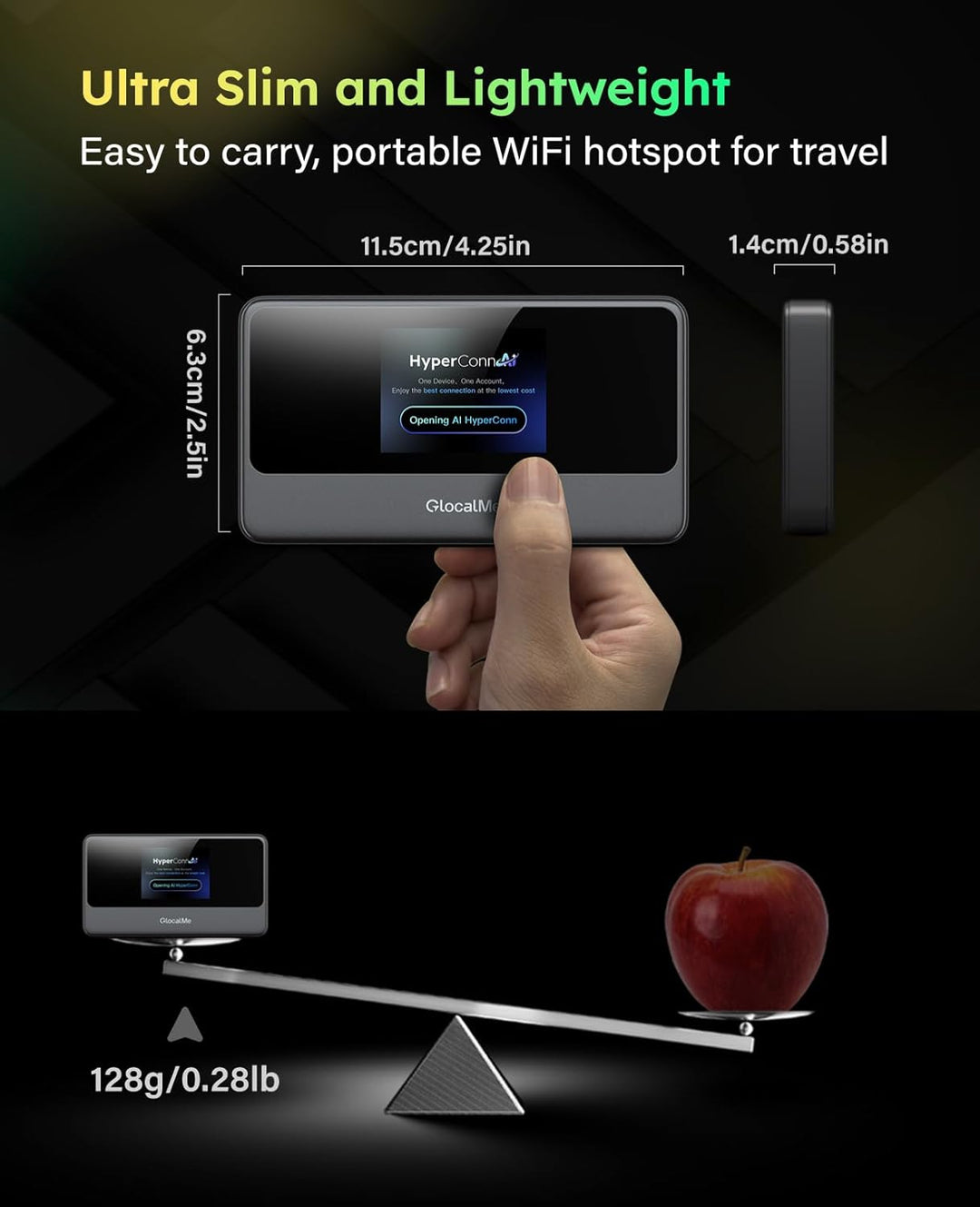 GlocalMe MeowGo 4G Mobiler WLAN Router, DL 390 Mbit/s/UL150 Mbit/s, Mobiles Internet für global 200