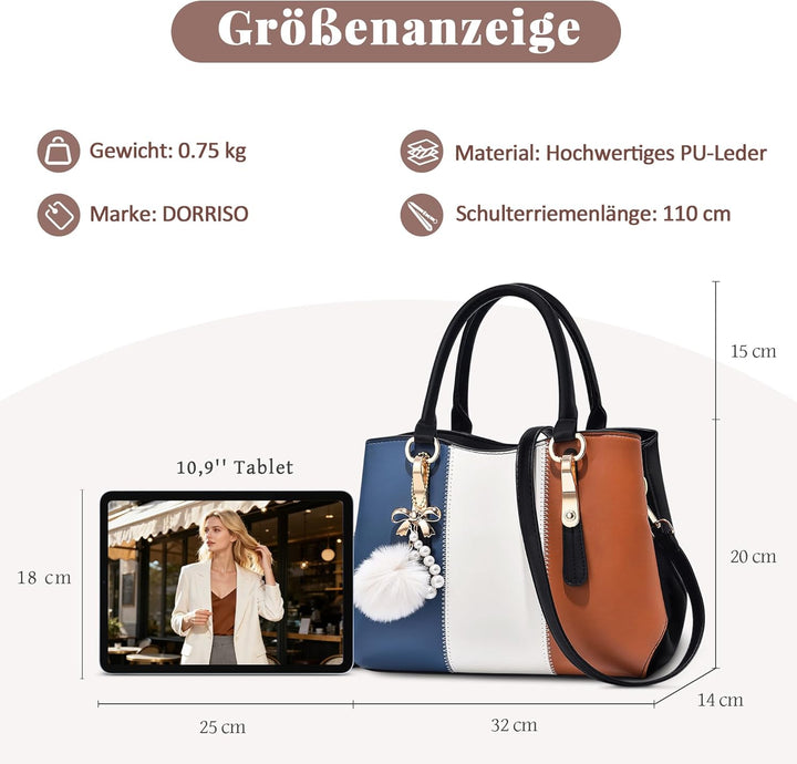 DORRISO Damen Handtasche Mode Pompons Anhänger Umhängetasche Elegantes Casual Reise Handtasche Fraue