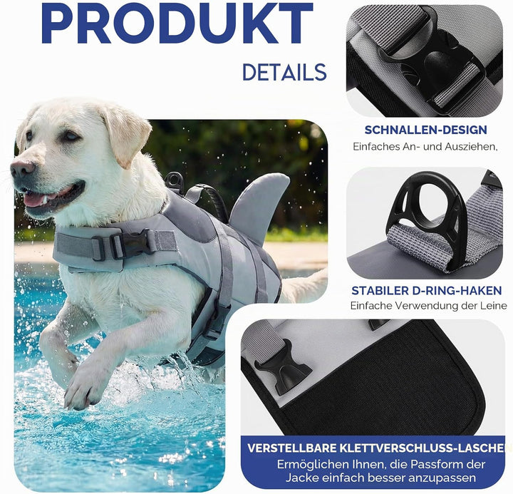 ASENKU Schwimmweste Hund, Hunde Rettungsweste zum Schwimmen, Bootfahren, Hunde Hai Schwimmwesten, Hu