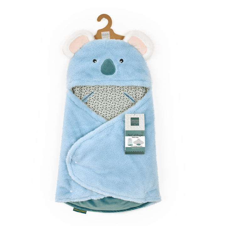Doudou et Compagnie - Babynest Yoca Le Koala – Plüsch, Blau und Bedruckt – für Autositz, Cosi, Kinde