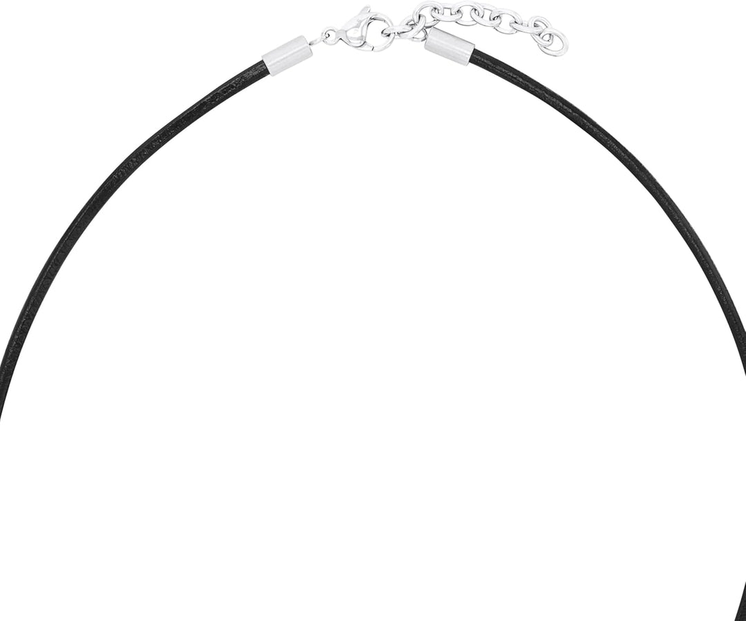 s.Oliver Kette mit Anhänger Edelstahl Leder Jungen Kinder Halsschmuck, 40+3 cm, Schwarz, Kreuz, Komm