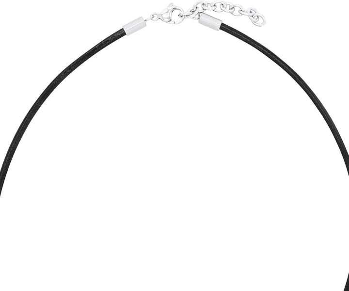 s.Oliver Kette mit Anhänger Edelstahl Leder Jungen Kinder Halsschmuck, 40+3 cm, Schwarz, Kreuz, Komm