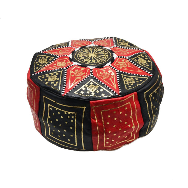 Horus Handicraft of Egypt Hocker leerer Puff fassi aus echtem Leder. Handgefertigt in Fez Marokko, M