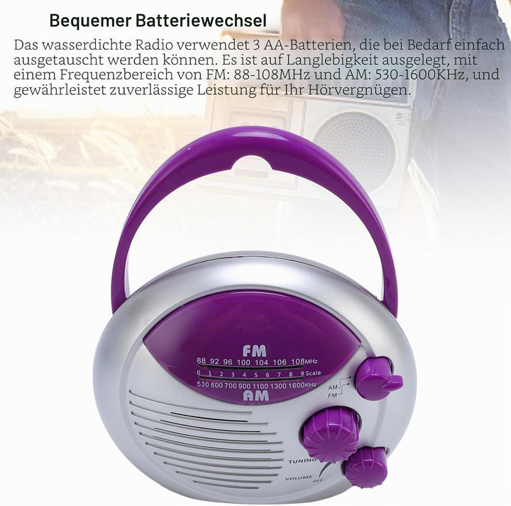 IPX4 Water Proof Duschfunk, AM FM Tragbares Radio mit Klarem Sound, für Badezimmer, Küche, Outdoor,