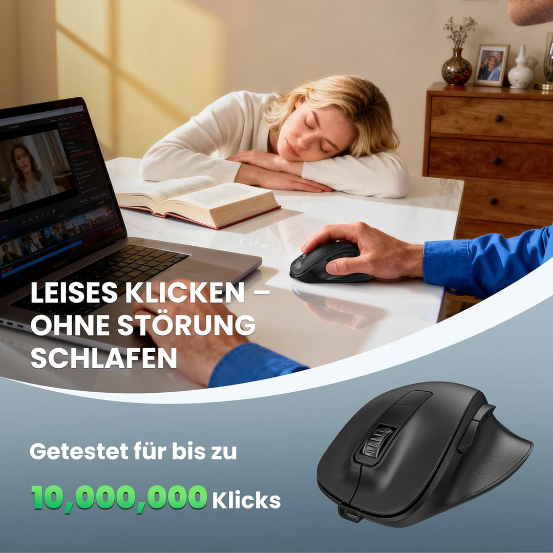 TECKNET Maus Kabellos, Bluetooth Maus Aufladbar mit 3 Gerät (2*Bluetooth+USB), 4800DPI, 6 Tasten, Si