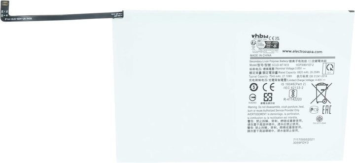 vhbw Akku Ersatz für Samsung SCUD-WT-N19 für Tablet Pad (6800mAh, 3,85V, Li-Polymer)
