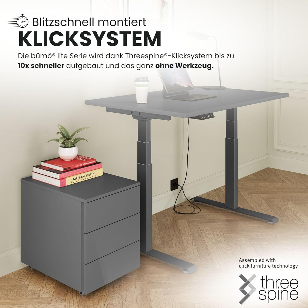 bümö lite Rollcontainer mit Schubladen, Container aus Holz in grau - Rollwagen für's Büro als Schrei