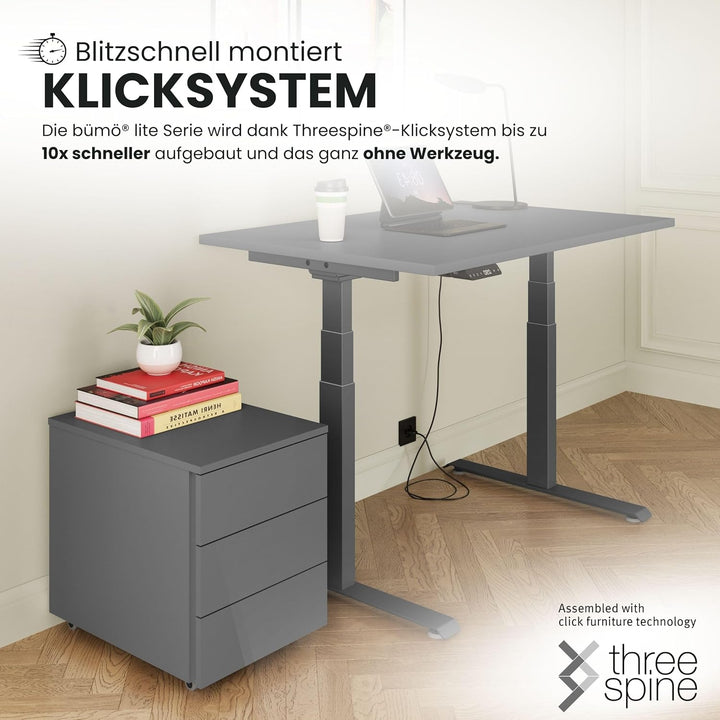 bümö lite Rollcontainer mit Schubladen, Container aus Holz in weiss - Rollwagen für's Büro als Schre