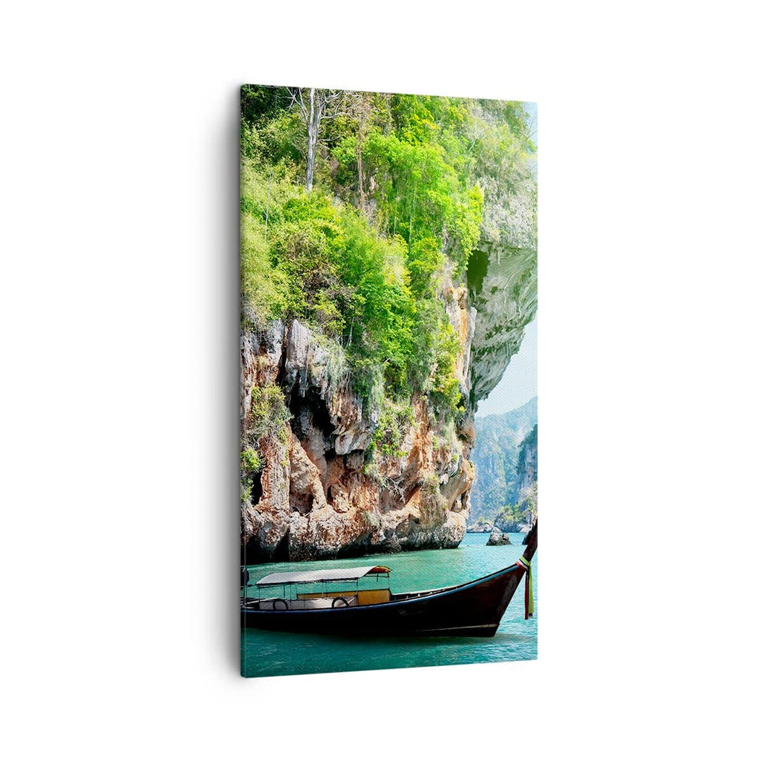 Bilder auf Leinwand Boot Klippen Natur Felsen Leinwandbild mit Rahmen 45x80cm Wandbilder Dekoration