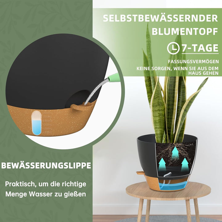 ZMTECH 30 cm Pflanztöpfe mit Bewässerungslippe Selbstbewässernde Pflanztöpfe mit Abflusslöchern und