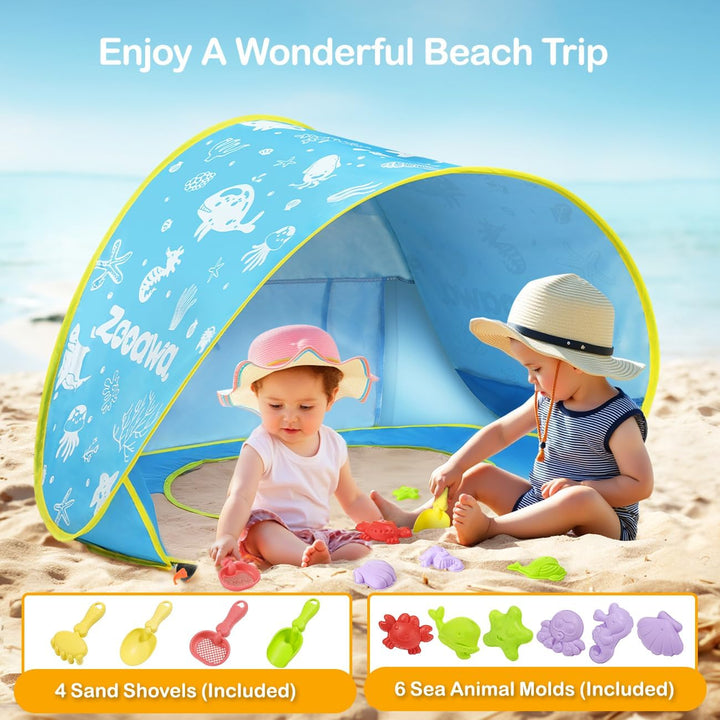 Strandmuschel Pop Up Baby Strandzelt Strandmuscheln,Tragbar Baby Strand Zelt mit Mini Pool UV-Schutz