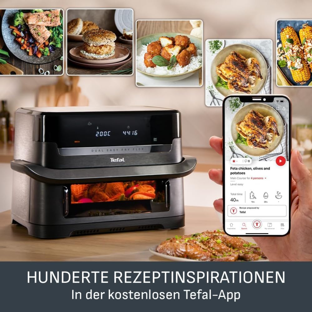 Tefal Dual Easy Fry Flex Heissluftfritteuse 9L – Airfryer mit 2 Kammern & GiantZone, FlexCook-Trennw