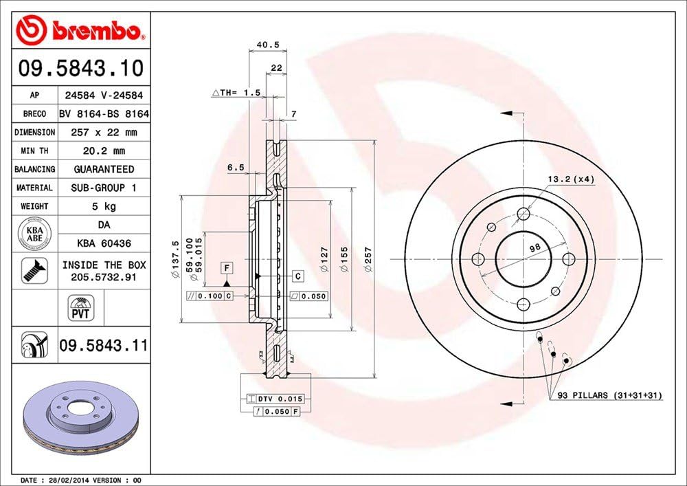 Brembo 09.5843.11 COATED DISC LINE Bremsscheibe - Paar