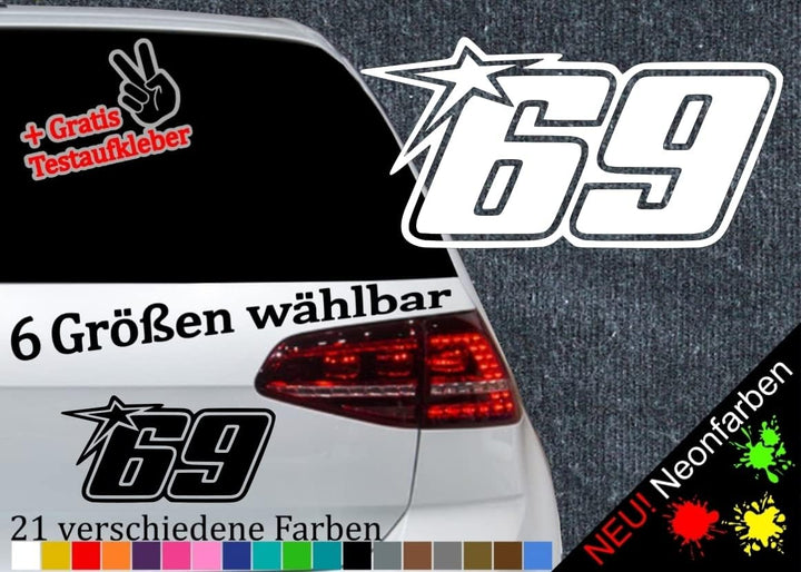 Startnummer 69 Aufkleber 6 Grössen 21 Farben Hayden sixtynine Sticker Racing Bike XXL-46x23cm 45-Ros