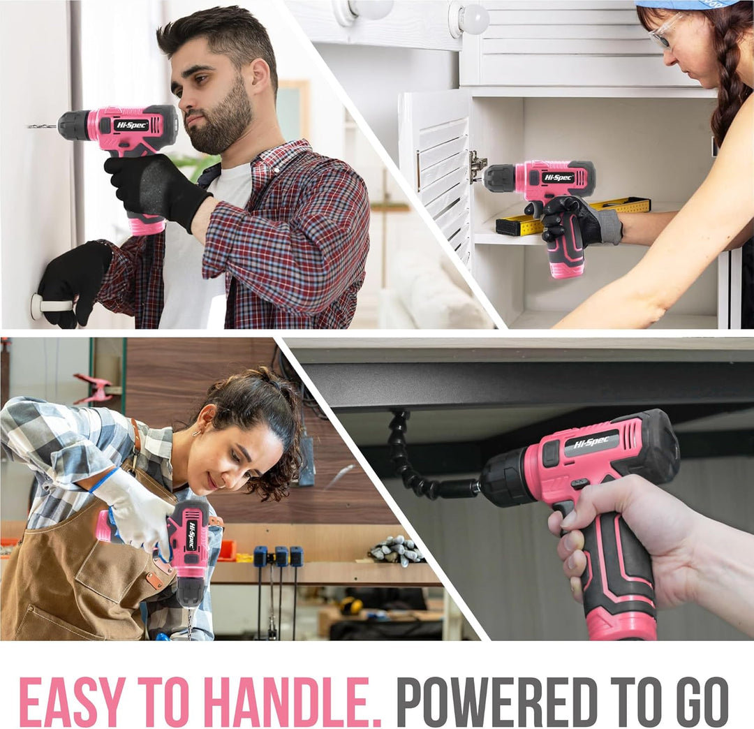 Hi-Spec Pinker Akkubohrer und Bit Set für Frauen. 8V Akkuschrauber, Stecknüsse und Schrauberbits in