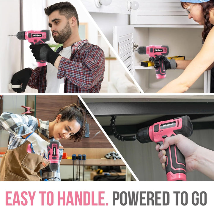 Hi-Spec Pinker Akkubohrer und Bit Set für Frauen. 8V Akkuschrauber, Stecknüsse und Schrauberbits in