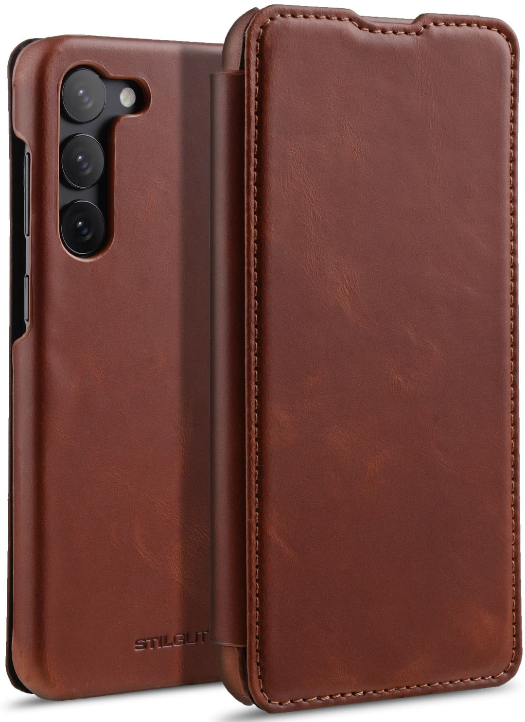 STILGUT Book Case kompatibel mit Samsung Galaxy S23 Plus Hülle aus Leder, Lederhülle, Klapphülle, Ha