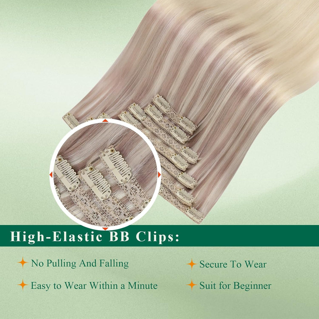 Easyouth Clip Extensions Echthaar Blond Clip in Echthaar Extensions Aschblond Mischen Sie mit Mittel