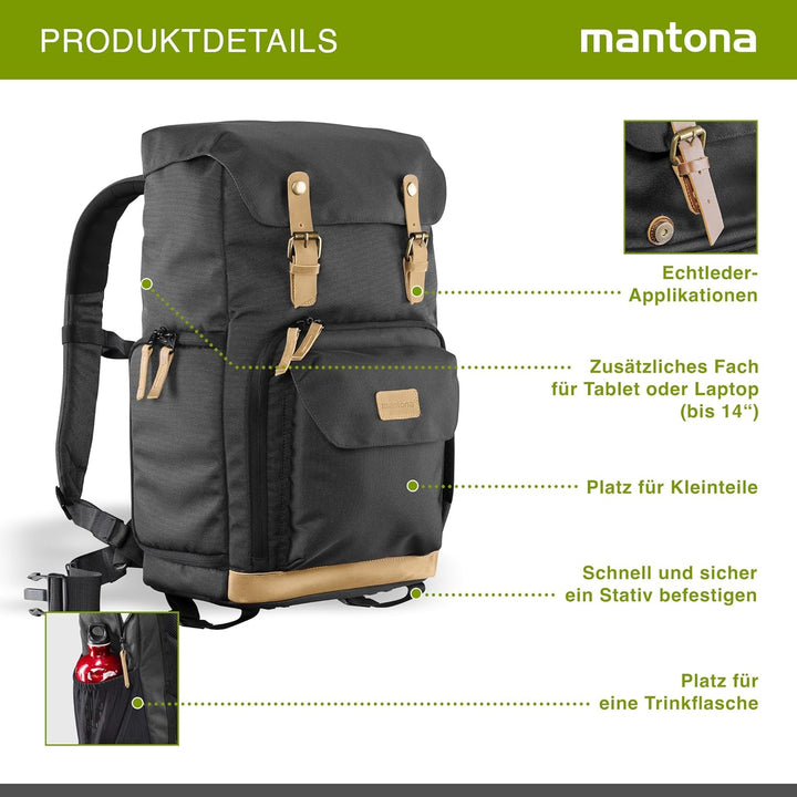 Mantona Fotorucksack Luis Luis Schwarz, Luis Schwarz