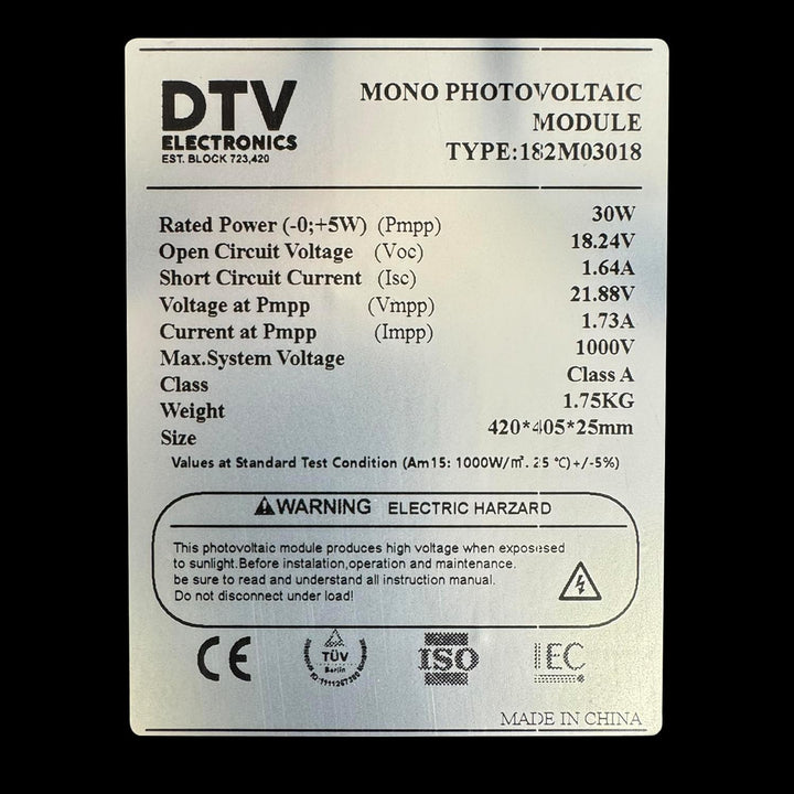 30W Solar Panel for Caravan & Campervan– Monocrystalline 18V Battery Charger for Camping, Sheds, Hom