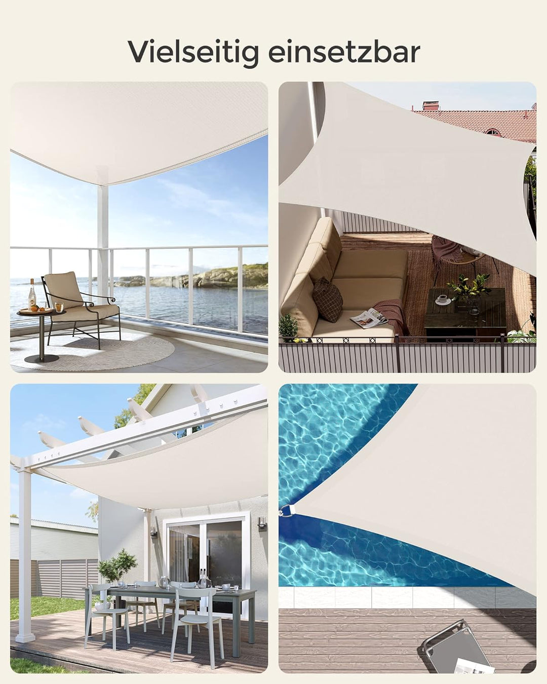 SONGMICS Sonnensegel 2 x 3 m, Sonnenschutz aus HDPE-Gewebe, luftdurchlässig, wasserdurchlässig, für