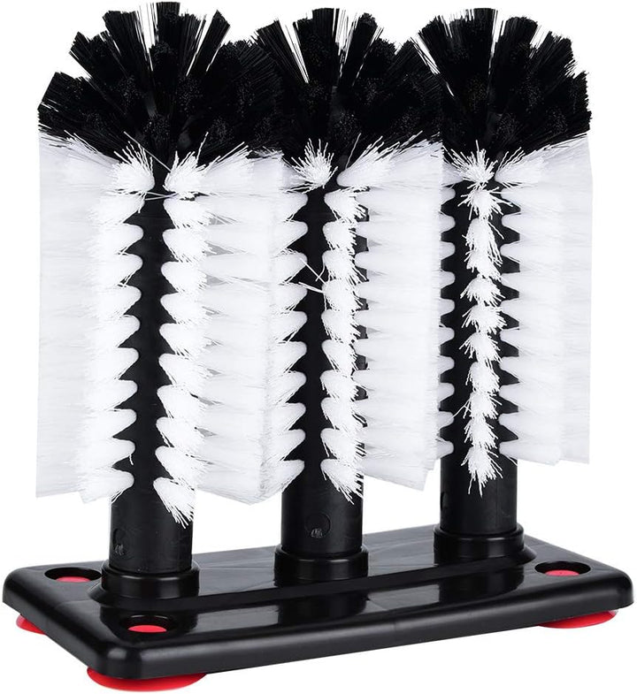 Dreifach-Glasbecher-Waschbürsten, 3 Bürsten Bar Glasbecher-Waschmaschine für Spüle mit Saugnapf-Basi