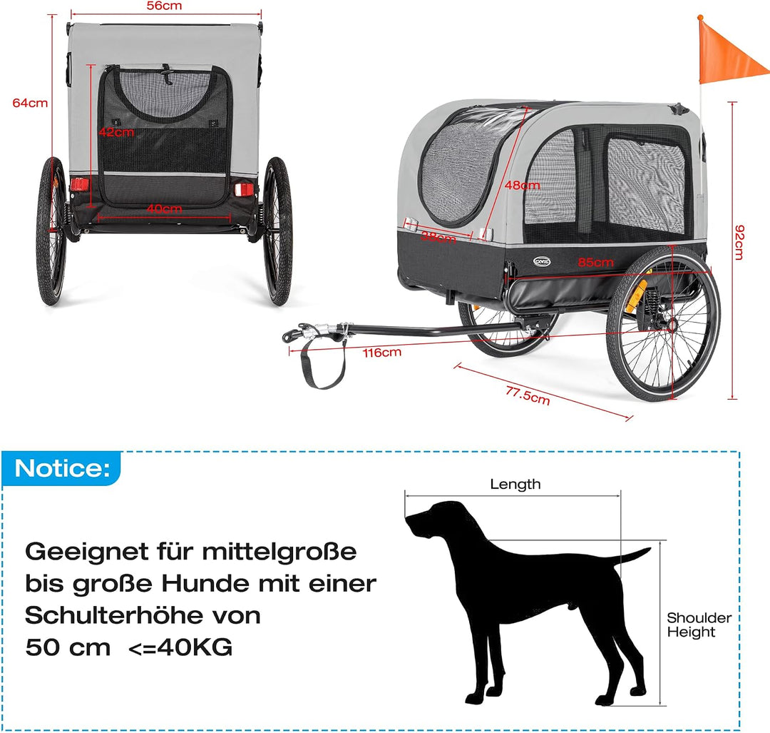 CXWXC Fahrradanhänger für Hunde 2 in 1 Fahrradanhänger &amp; Jogger hundewagen mit Stossdämpfer, Hundean