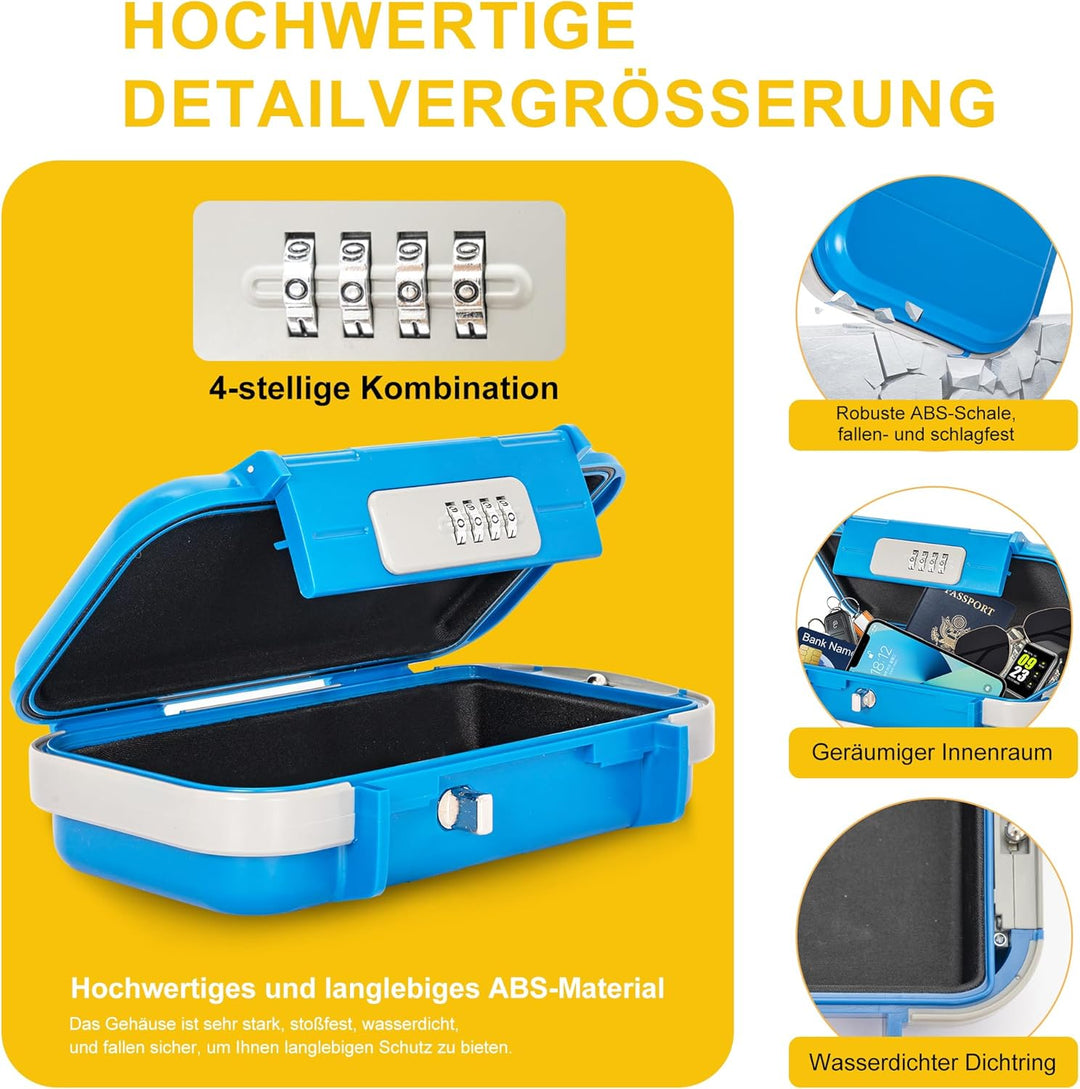 Tragbare Tresor mit Zahlenschloss Strandsafe 24 x 14 x 5,8 cm Strandtresor zum Anketten,Geeignet für