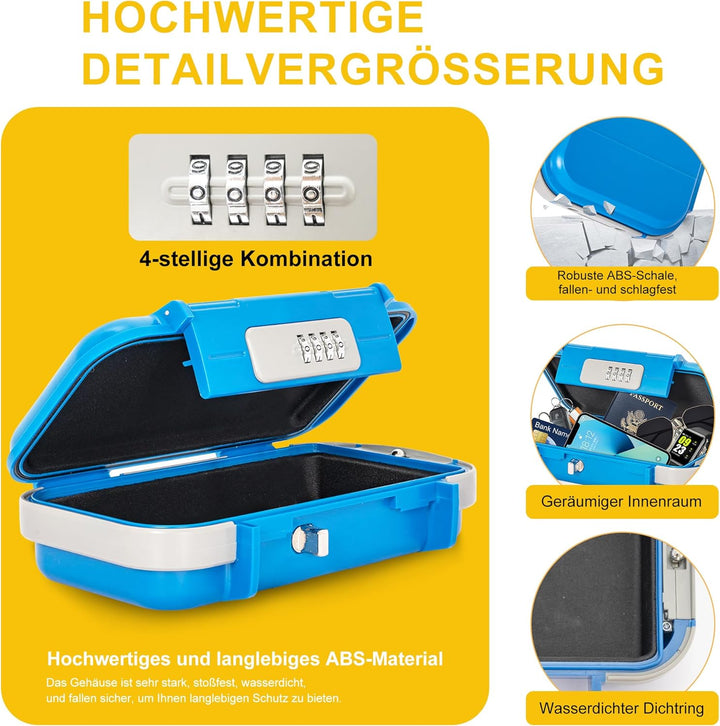 Tragbare Tresor mit Zahlenschloss Strandsafe 24 x 14 x 5,8 cm Strandtresor zum Anketten,Geeignet für