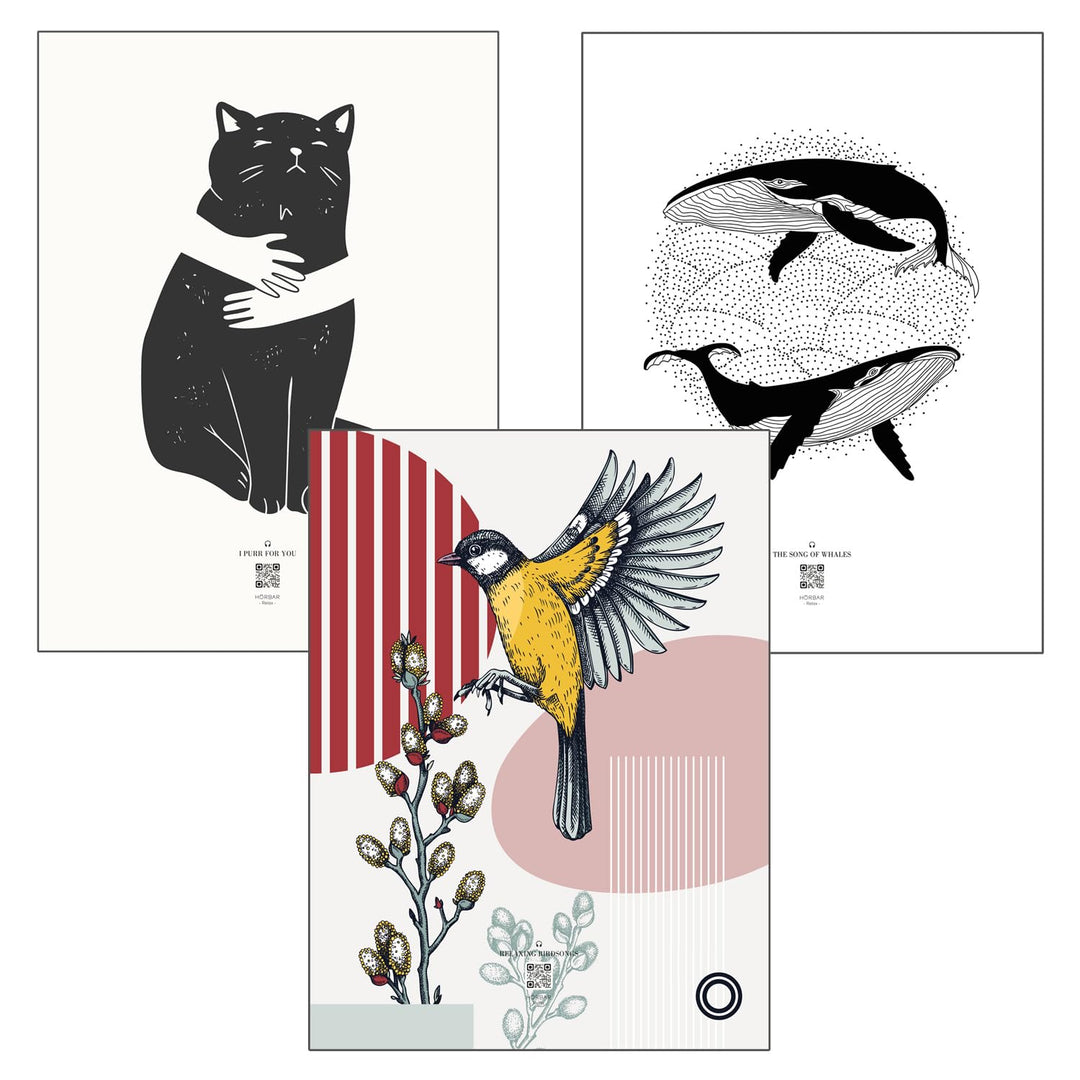 VALINA HÖRBAR RELAX | Hörbild | 3er-Set | Tiere | Poster Poster / Papier 30cm x 40cm, Poster / Papie