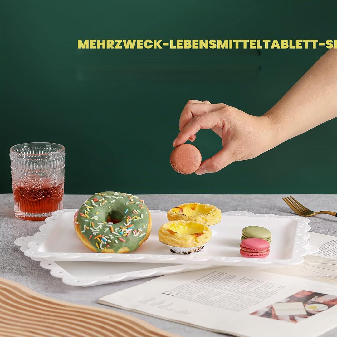 Tablett Klein Serviertablett Rechteckig Weiss - Servierplatte Plastik mit Rand - Essen Tabletts Flac