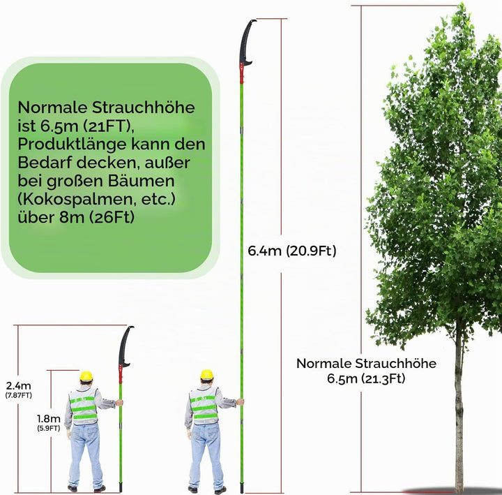 Astsäge mit Stiel 8m Handsäge Einstellbare Länge, Baumsäge Gartengeräte-Set Palme Hochentaster hochr