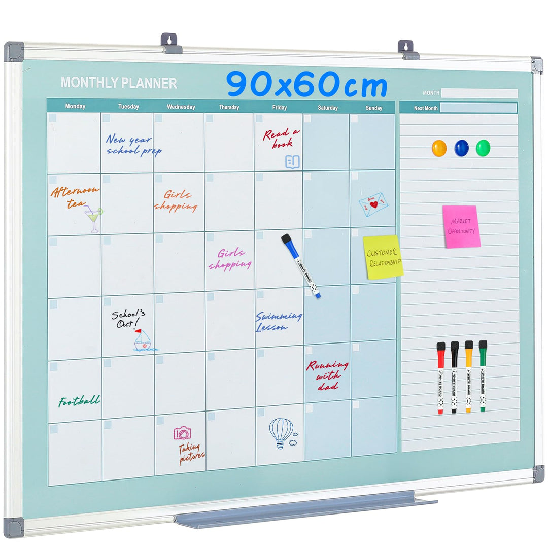MAKELLO Magnetischer Monatskalender, Whiteboard, 91,4 x 61 cm, trocken abwischbar, Wandmontage, Alum