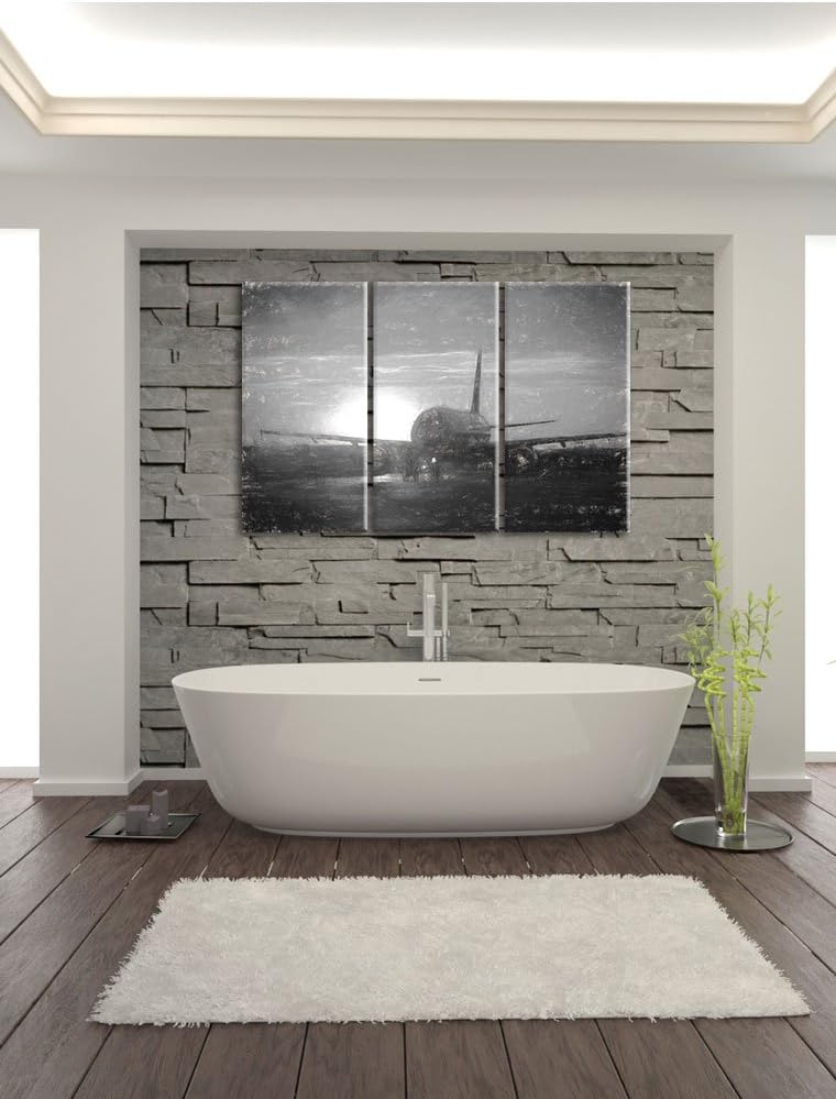 Pixxprint Flugzeug im Sonnenuntergang 3Teiler 120x80 cm Leinwandbild Wandbild Kunstdruck