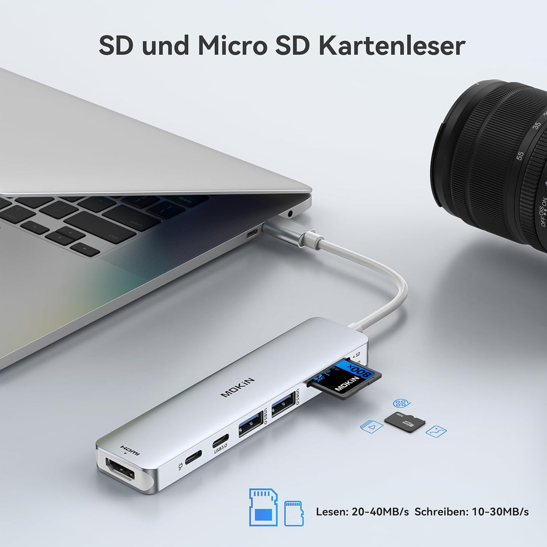 USB C Hub, USB C Multiport Adapter für MacBook Pro/Air, 7 in 1 MacBook Adapter USB C auf HDMI Hub, 2