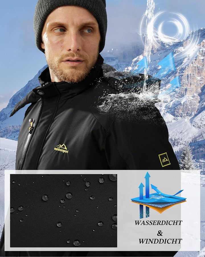 KEFITEVD Herren Winter Wasserabweisende Skijacke Fleece Gefüttert Arbeitsjacke mit Abnehmbarer Kapuz