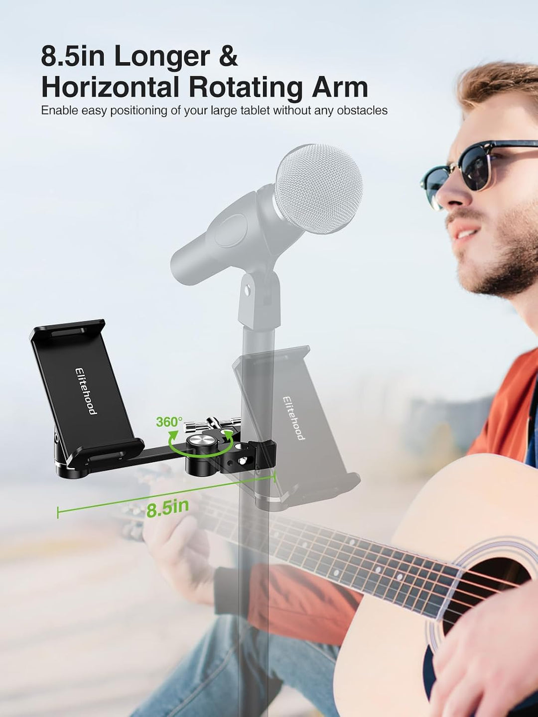 elitehood 22cm Langarm iPad Halter für Mikrofonständer | 360° Verstellbare Aluminium Tablet Halter f
