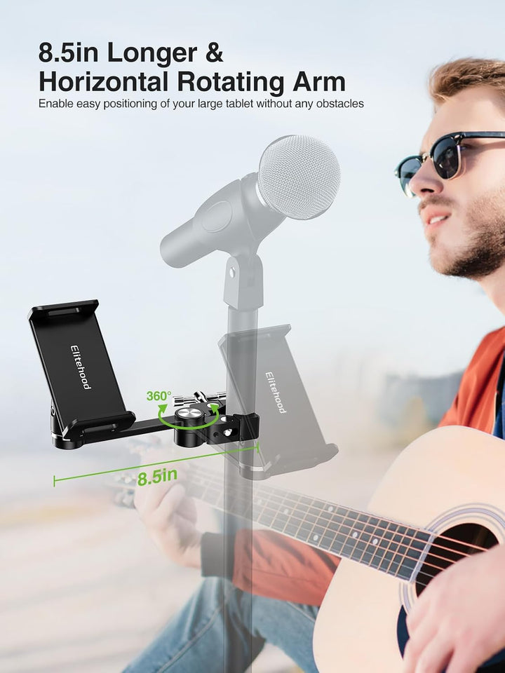 elitehood 22cm Langarm iPad Halter für Mikrofonständer | 360° Verstellbare Aluminium Tablet Halter f