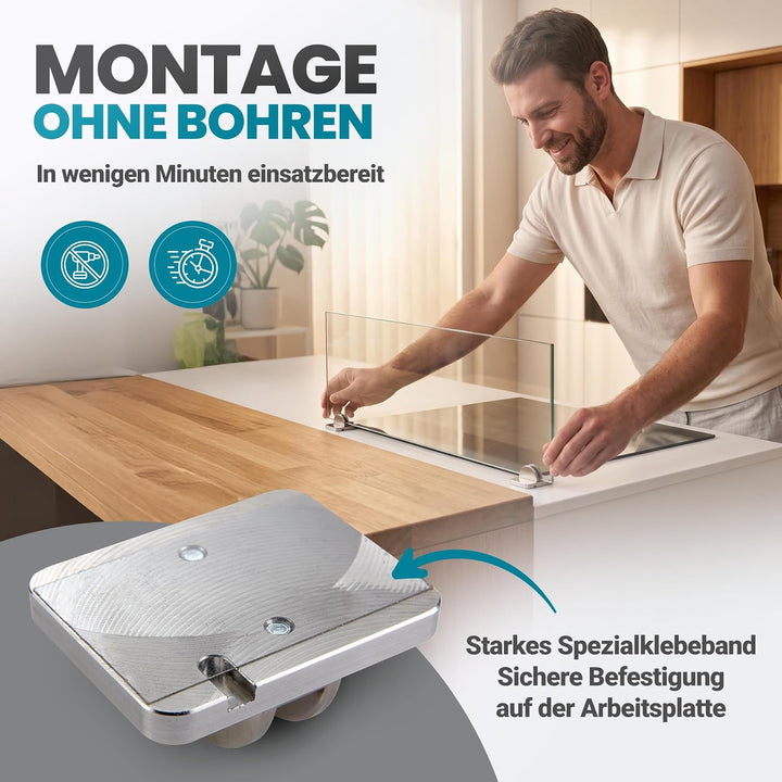 stauraum Spritzschutz Halterung ohne Bohren Herd Kochinsel mit Glasplatte 80cm Breite