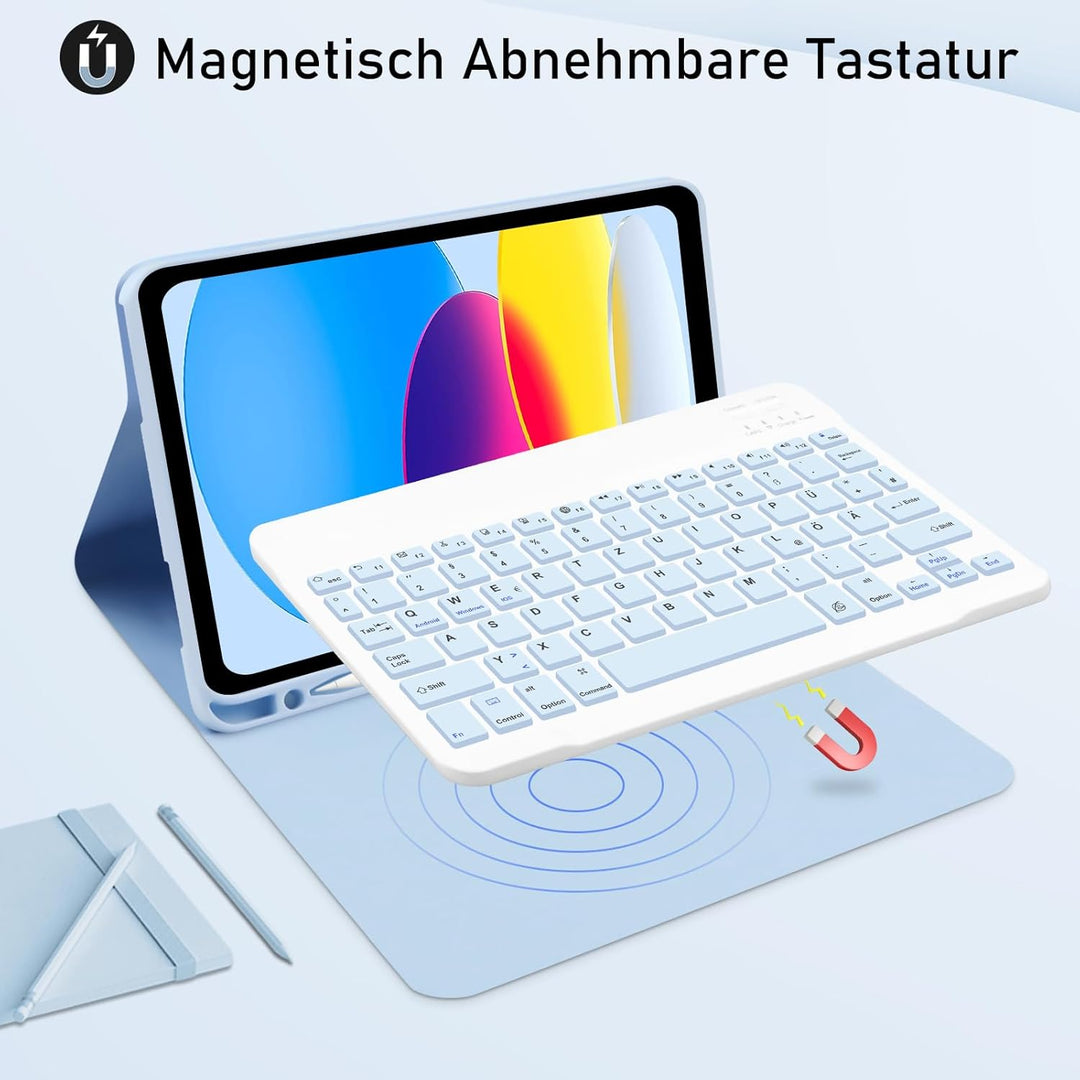 Hofsos Hülle mit Tastatur für IPad 11/10 Generation (2025/2022, 11/10.9 Zoll) - Abnehmbare Magnetisc