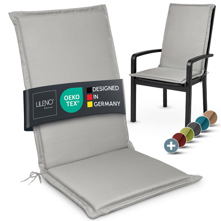 LILENO HOME Gartenstuhl Auflagen [1er Set - Hochlehner] in Grau - Bequeme Liegen als Sitzauflagen fü