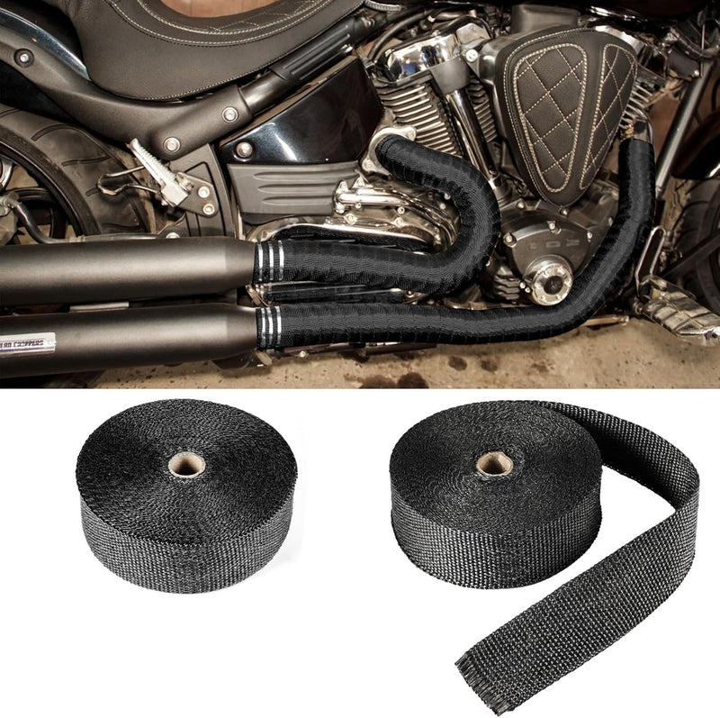 Trintion Hitzeschutzband Fiberglas Auspuffband 2 x 15M Motorrad Hitzeschutz Auspuffschelle mit 20 Ka